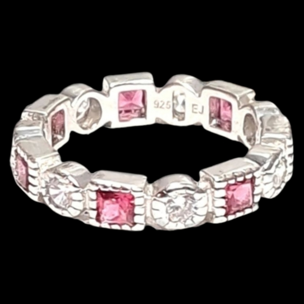 Soft Pink Sapphire & Clear CZ Stones Sterling Silver Ring. 6.75 NWOT.